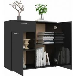 FIMEI Buffet Noir Brillant 80x36x75 Cm Aggloméré -Buffet et enfilade Soldes 61379985 4