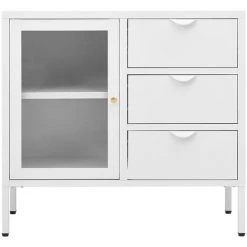 FIMEI Buffet Blanc 75x35x70 Cm Acier Et Verre Trempé -Buffet et enfilade Soldes 61380060 3