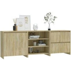 FIMEI Buffets 3 Pcs Chêne Sonoma Bois D'ingénierie -Buffet et enfilade Soldes 61380371 3
