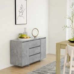 FIMEI Buffet Avec 3 Tiroirs Gris Béton 120x41x75 Cm Aggloméré