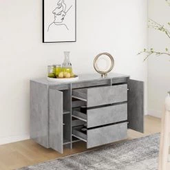 FIMEI Buffet Avec 3 Tiroirs Gris Béton 120x41x75 Cm Aggloméré -Buffet et enfilade Soldes 61380473 4