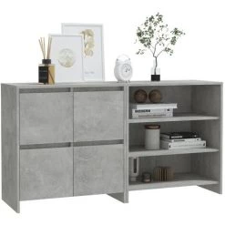 FIMEI Buffets 2 Pcs Gris Béton Bois D'ingénierie -Buffet et enfilade Soldes 61381348 3