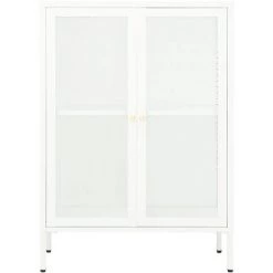 FIMEI Buffet Blanc 75x35x105 Cm Acier Et Verre -Buffet et enfilade Soldes 61382873 3