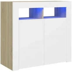 FIMEI Buffet Avec Lumières LED Blanc Et Chêne Sonoma 80x35x75 Cm -Buffet et enfilade Soldes 61384189 2