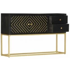FIMEI Buffet Noir Et Doré 120x30x75 Cm Bois De Manguier Massif -Buffet et enfilade Soldes 61384220 2