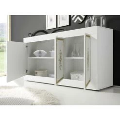 VENTE-UNIQUE.COM Buffet PULINO - 3 Portes - Blanc Laqué Et Doré - Blanc, Doré -Buffet et enfilade Soldes 61450075 3