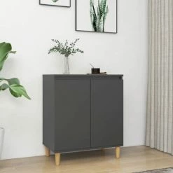 TRUE DEAL Buffet Avec Pieds En Bois Massif Gris 60x35x70 Cm Aggloméré