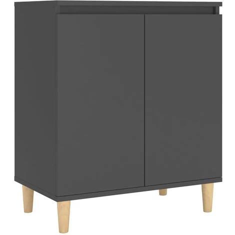 TRUE DEAL Buffet Avec Pieds En Bois Massif Gris 60x35x70 Cm Aggloméré 2 TRUE DEAL Buffet Avec Pieds En Bois Massif Gris 60x35x70 Cm Aggloméré – Image 2