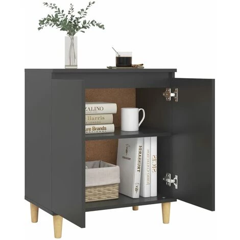 TRUE DEAL Buffet Avec Pieds En Bois Massif Gris 60x35x70 Cm Aggloméré 3 TRUE DEAL Buffet Avec Pieds En Bois Massif Gris 60x35x70 Cm Aggloméré – Image 3
