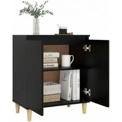 TRUE DEAL Buffet Avec Pieds En Bois Massif Noir 60x35x70 Cm Aggloméré -Buffet et enfilade Soldes 61811003 3