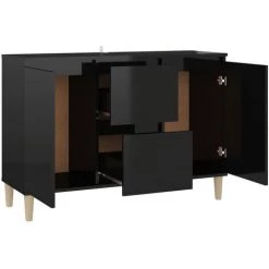 TRUE DEAL Buffet Noir Brillant 103,5x35x70 Cm Aggloméré -Buffet et enfilade Soldes 61835704 5