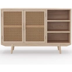 PRIVATEFLOOR Buffet En Rotin Avec 2 Portes Cannage, Style Boho Bali - Treys Naturel - Rotin, Bois De Paulownia - Naturel