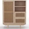 PRIVATEFLOOR Meuble De Rangement Cannage En Bois Naturel, Style Boho Bali - Treys Naturel - Rotin, Bois De Paulownia - Naturel