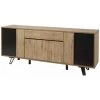 ALTOBUY CARSON - Buffet 4 Portes 1 Tiroir Effet Bois Naturel Et Noir - Marron Clair