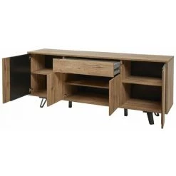ALTOBUY CARSON - Buffet 4 Portes 1 Tiroir Effet Bois Naturel Et Noir - Marron Clair -Buffet et enfilade Soldes 63647036 3