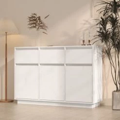 SUPERMARKET Buffet Blanc 110x34x75 Cm Bois Massif De Pin