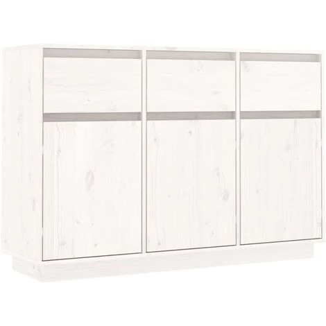 SUPERMARKET Buffet Blanc 110x34x75 Cm Bois Massif De Pin 2 SUPERMARKET Buffet Blanc 110x34x75 Cm Bois Massif De Pin – Image 2