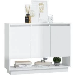 SUPERMARKET Buffet Blanc Brillant 97x31x75 Cm Aggloméré -Buffet et enfilade Soldes 63651393 4