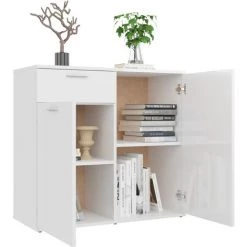SUPERMARKET Buffet Blanc Brillant 80x36x75 Cm Aggloméré -Buffet et enfilade Soldes 63651633 4