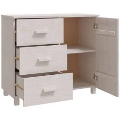 SUPERMARKET Buffet Blanc 90x40x80 Cm Bois De Pin Solide -Buffet et enfilade Soldes 63652614 5
