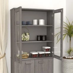 SUPERMARKET Dessus De Buffet Gris Clair 85x35x100 Cm Bois Massif De Pin SUHB-340507 -Buffet et enfilade Soldes 63652680 3