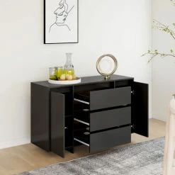 SUPERMARKET Buffet Avec 3 Tiroirs Noir 120x41x75 Cm Aggloméré -Buffet et enfilade Soldes 63652795 4