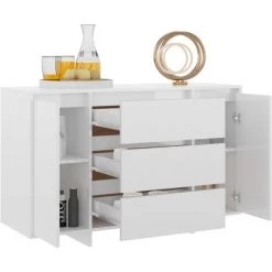 SUPERMARKET Buffet Avec 3 Tiroirs Blanc Brillant 120x41x75 Cm Aggloméré -Buffet et enfilade Soldes 63652898 3