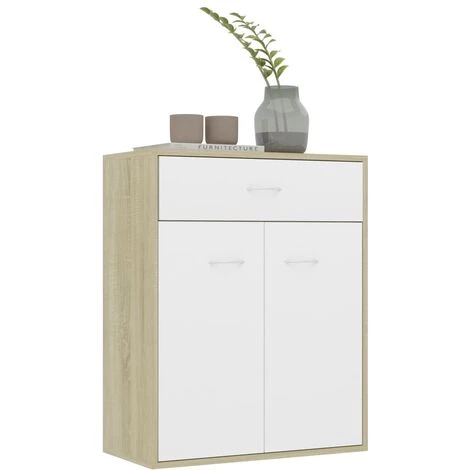 SUPERMARKET Buffet Blanc Et Chêne Sonoma 60x30x75 Cm Aggloméré SUHB-800716 5 SUPERMARKET Buffet Blanc Et Chêne Sonoma 60x30x75 Cm Aggloméré SUHB-800716 – Image 5