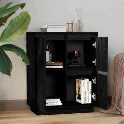 SUPERMARKET Buffet Noir 60x34x75 Cm Bois Massif De Pin SUHB-813394 -Buffet et enfilade Soldes 63656329 3
