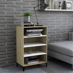 SUPERMARKET Buffet Blanc Et Chêne Sonoma 57x35x90 Cm Aggloméré SUHB-806135