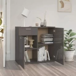 SUPERMARKET Buffet Gris Brillant 80x36x75 Cm Aggloméré -Buffet et enfilade Soldes 63663251 3