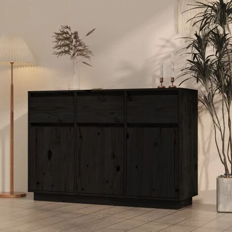 SUPERMARKET Buffet Noir 110x34x75 Cm Bois Massif De Pin 1 SUPERMARKET Buffet Noir 110x34x75 Cm Bois Massif De Pin