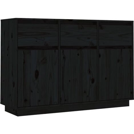 SUPERMARKET Buffet Noir 110x34x75 Cm Bois Massif De Pin 2 SUPERMARKET Buffet Noir 110x34x75 Cm Bois Massif De Pin – Image 2