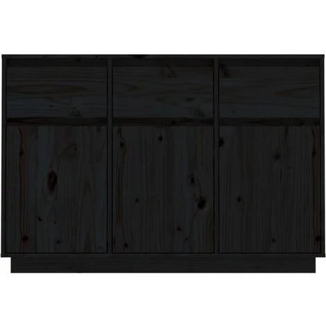 SUPERMARKET Buffet Noir 110x34x75 Cm Bois Massif De Pin 3 SUPERMARKET Buffet Noir 110x34x75 Cm Bois Massif De Pin – Image 3