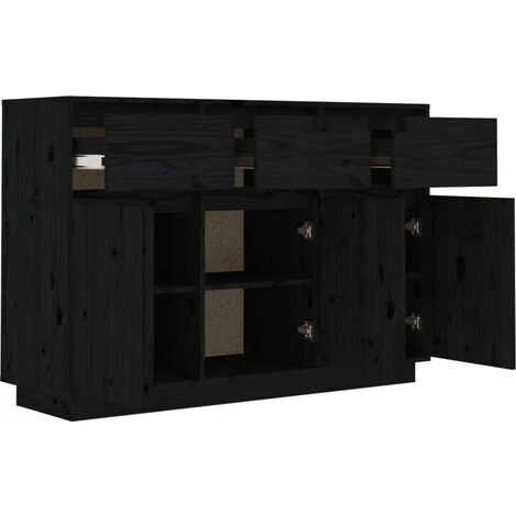 SUPERMARKET Buffet Noir 110x34x75 Cm Bois Massif De Pin 4 SUPERMARKET Buffet Noir 110x34x75 Cm Bois Massif De Pin – Image 4