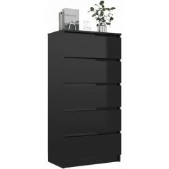 SUPERMARKET Buffet à Tiroirs Noir Brillant 60x35x121 Cm Aggloméré -Buffet et enfilade Soldes 63663409 3