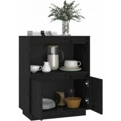 SUPERMARKET Buffet Noir 60x34x75 Cm Bois Massif De Pin SUHB-813524 -Buffet et enfilade Soldes 63667173 4