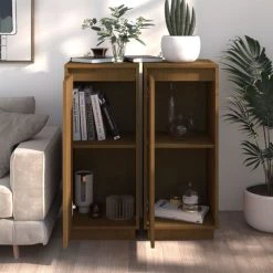 SUPERMARKET Buffets 2 Pcs Marron Miel 31,5x34x75 Cm Bois Massif De Pin SUHB-813357 -Buffet et enfilade Soldes 63668593 3