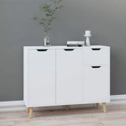 SUPERMARKET Buffet Blanc Brillant 90x30x72 Cm Aggloméré
