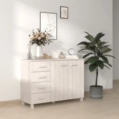 SUPERMARKET Buffet Blanc 113x40x80 Cm Bois Massif De Pin SUHB-340445