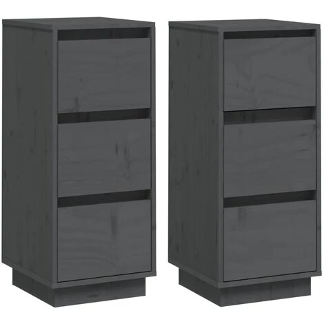 SUPERMARKET Buffets 2 Pcs Gris 32x34x75 Cm Bois Massif De Pin 2 SUPERMARKET Buffets 2 Pcs Gris 32x34x75 Cm Bois Massif De Pin – Image 2