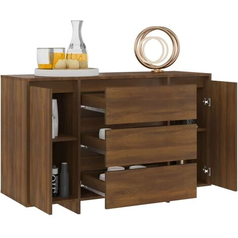 SUPERMARKET Buffet Avec 3 Tiroirs Chêne Marron 120x41x75 Cm Aggloméré 3 SUPERMARKET Buffet Avec 3 Tiroirs Chêne Marron 120x41x75 Cm Aggloméré – Image 3