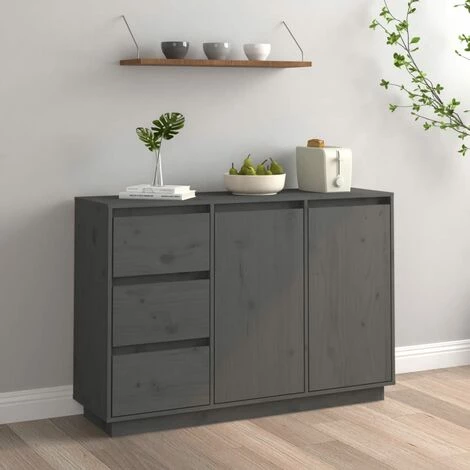 SUPERMARKET Buffet Gris 111x34x75 Cm Bois Massif De Pin 1 SUPERMARKET Buffet Gris 111x34x75 Cm Bois Massif De Pin
