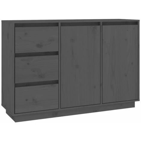 SUPERMARKET Buffet Gris 111x34x75 Cm Bois Massif De Pin 2 SUPERMARKET Buffet Gris 111x34x75 Cm Bois Massif De Pin – Image 2