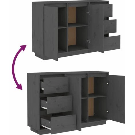SUPERMARKET Buffet Gris 111x34x75 Cm Bois Massif De Pin 5 SUPERMARKET Buffet Gris 111x34x75 Cm Bois Massif De Pin – Image 5