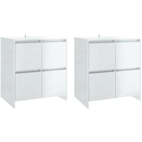 SUPERMARKET Buffets 2 Pcs Blanc Brillant 70x41x75 Cm Aggloméré 2 SUPERMARKET Buffets 2 Pcs Blanc Brillant 70x41x75 Cm Aggloméré – Image 2