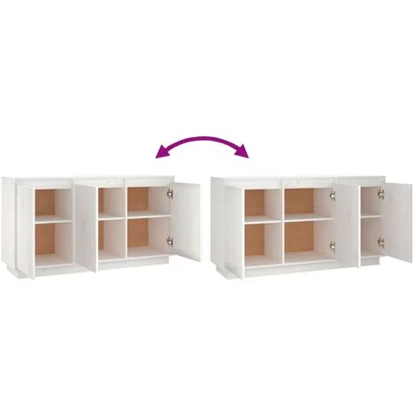 SUPERMARKET Buffet Blanc 111x34x60 Cm Bois Massif De Pin 5 SUPERMARKET Buffet Blanc 111x34x60 Cm Bois Massif De Pin – Image 5