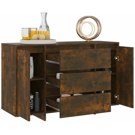 SUPERMARKET Buffet Avec 3 Tiroirs Chêne Fumé 120x41x75 Cm Aggloméré 3 SUPERMARKET Buffet Avec 3 Tiroirs Chêne Fumé 120x41x75 Cm Aggloméré – Image 3