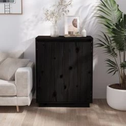 SUPERMARKET Buffet Noir 60x34x75 Cm Bois Massif De Pin SUHB-813349