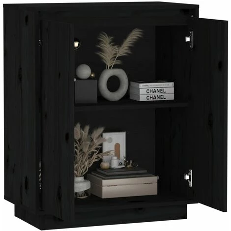 SUPERMARKET Buffet Noir 60x34x75 Cm Bois Massif De Pin SUHB-813349 5 SUPERMARKET Buffet Noir 60x34x75 Cm Bois Massif De Pin SUHB-813349 – Image 5